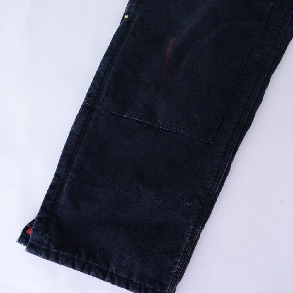 Vintage 80s Carhartt Black Distressed Red Quilt Lined Double Knee Overalls 44x30 - Picture 8 of 16